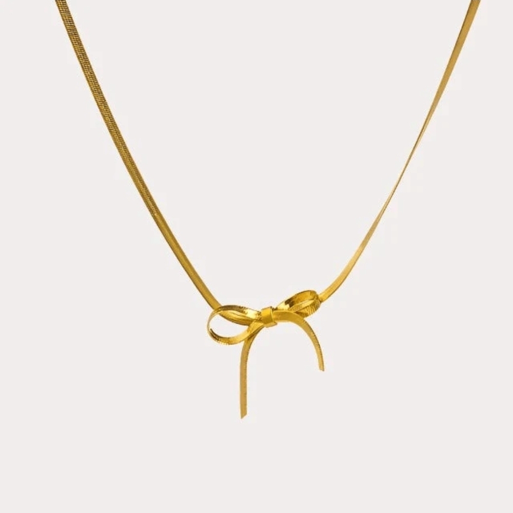 Stainless Steel 18k Gold Plated Bow Necklace